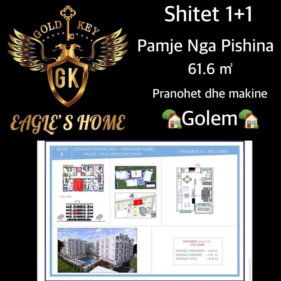 Shitet 1+1 • 61.6 ㎡• Pamje nga pishina Golem – Durrës