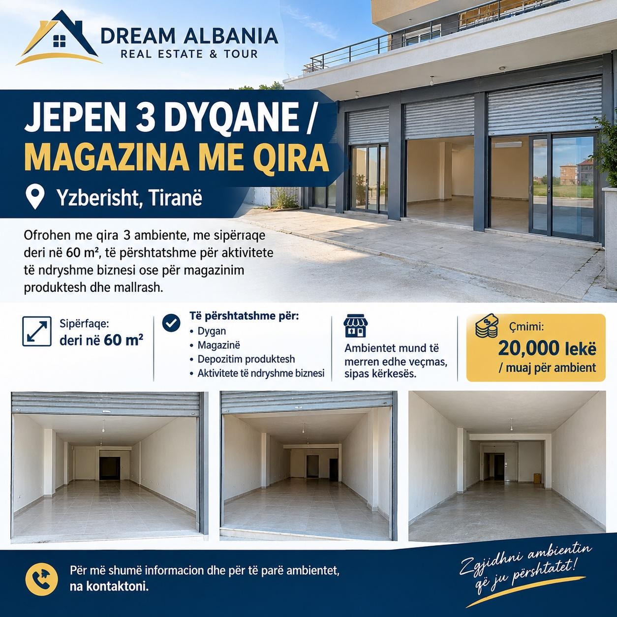 JEPEN 3 DYQANE / MAGAZINA ME QIRA - Yzberisht, ID 5679 – Tiranë