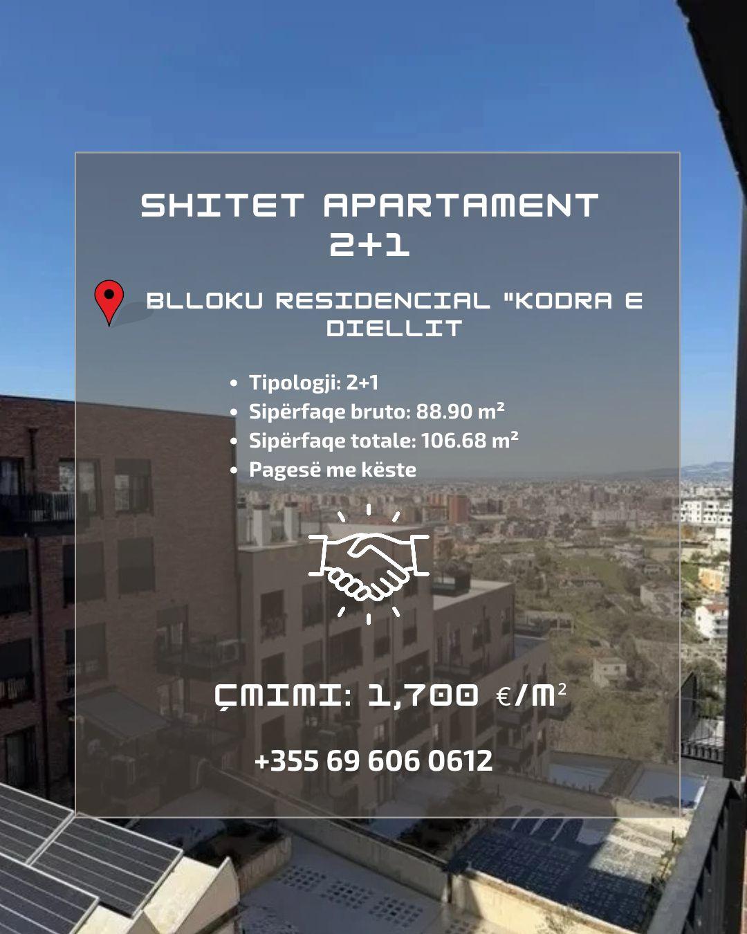 SHITET APARTAMENT 2+1 – KODRA E DIELLIT – Tiranë