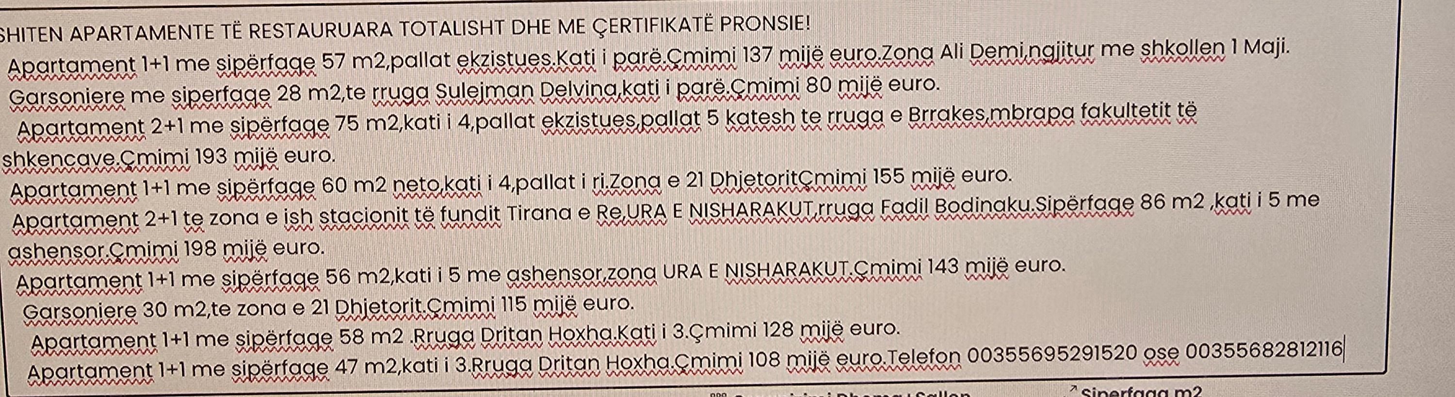 SHITEN APARTAMENTE ME ÇERTIFIKATË PRONËSIE NË TIRANË – Tiranë