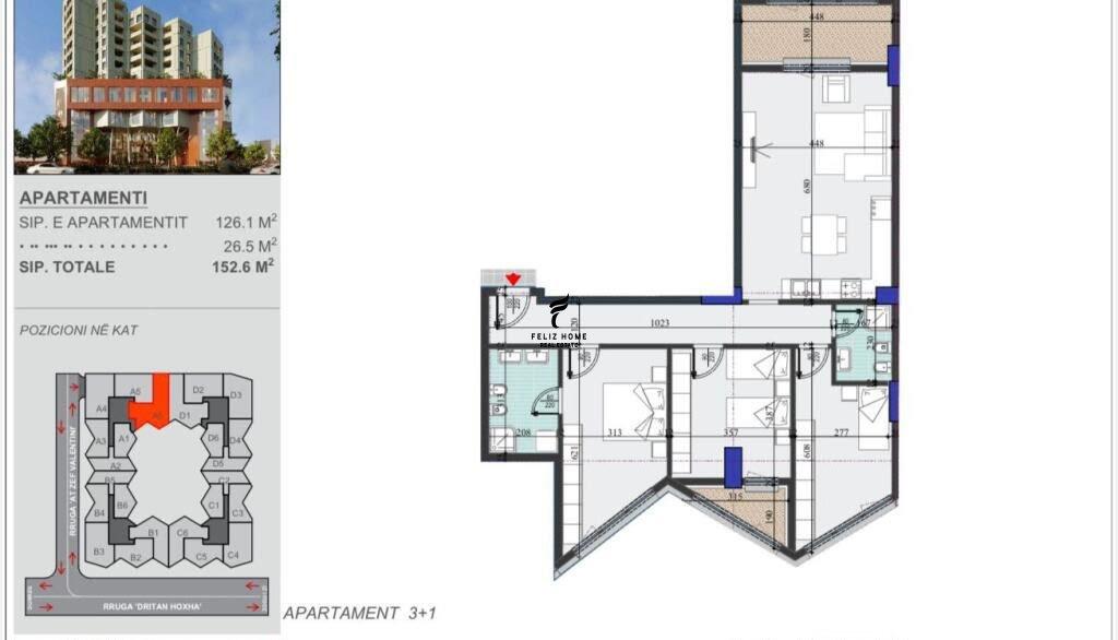SHITET APARTAMENT 3+1 ZOGU I ZI 245.000 EURO FH-78555 – Tiranë