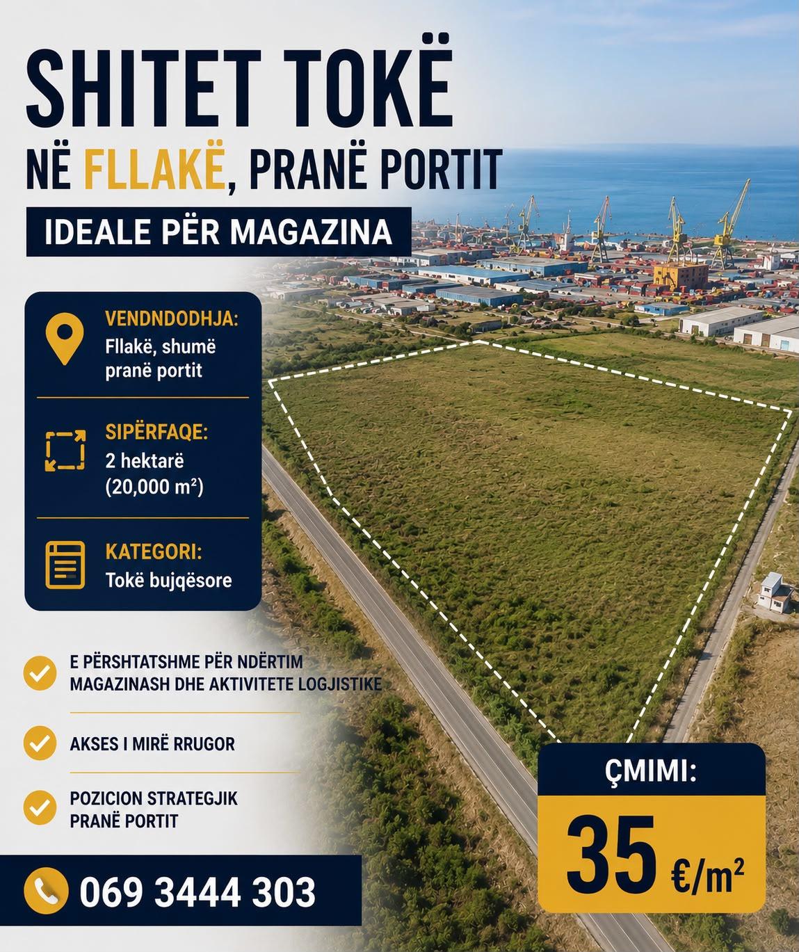 Shitet tokë në Fllakë, pranë Portit – ideale për magazina – Tiranë